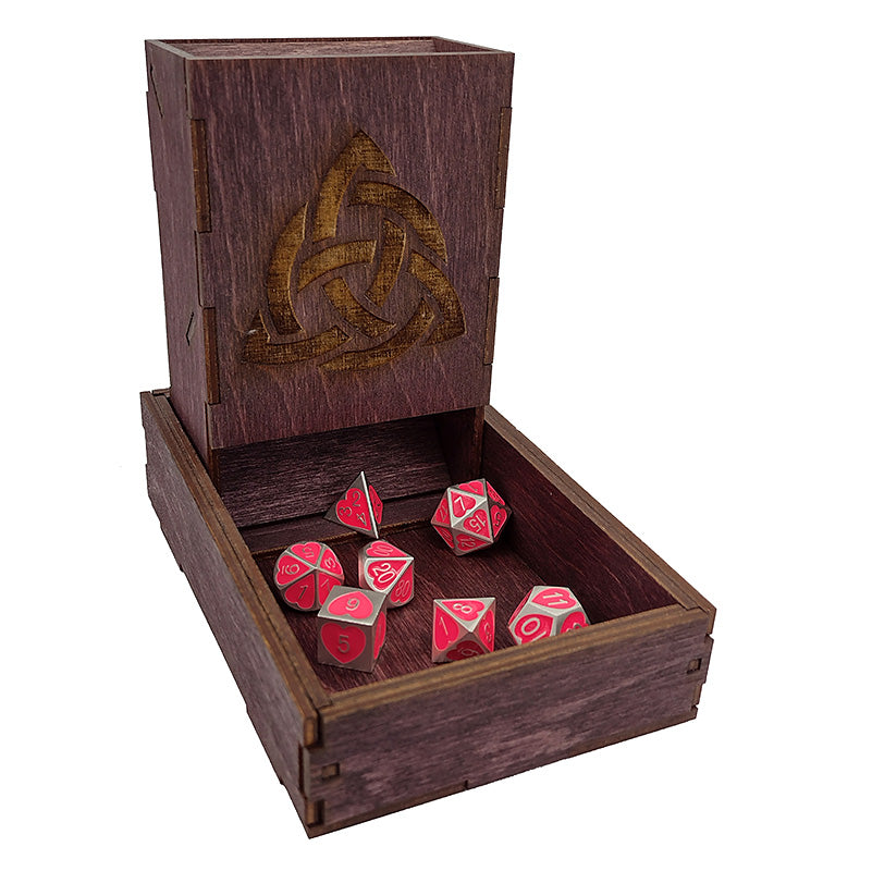 Handmade Wooden Dice Tower Celtic Triad Knot Etched
