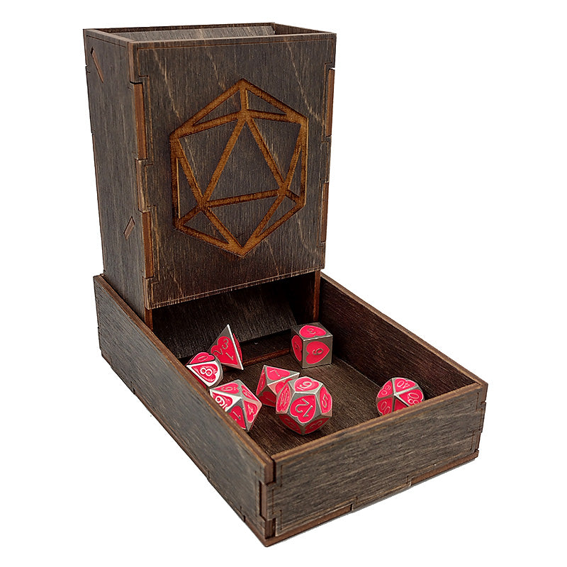 Handmade Wooden Dice Tower D20 Image Etched