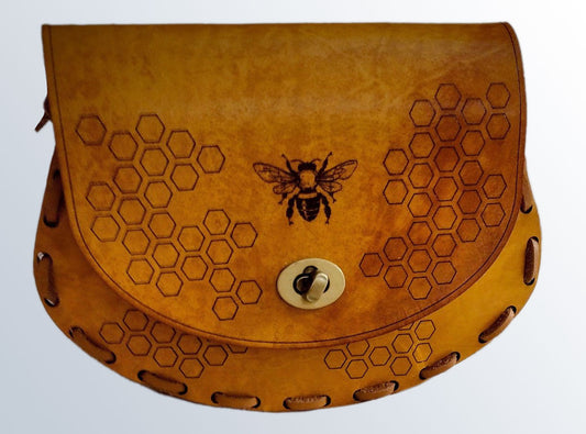 Handmade Leather 'Bee Kind' Sporran - Men's Kilt Bag
