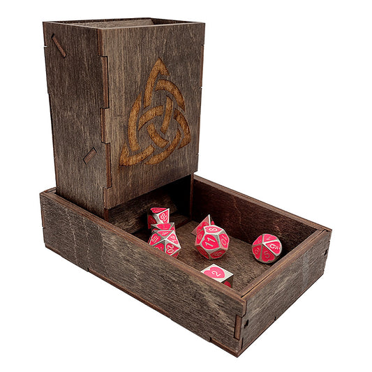 Handmade Wooden Dice Tower Celtic Triad Knot Etched