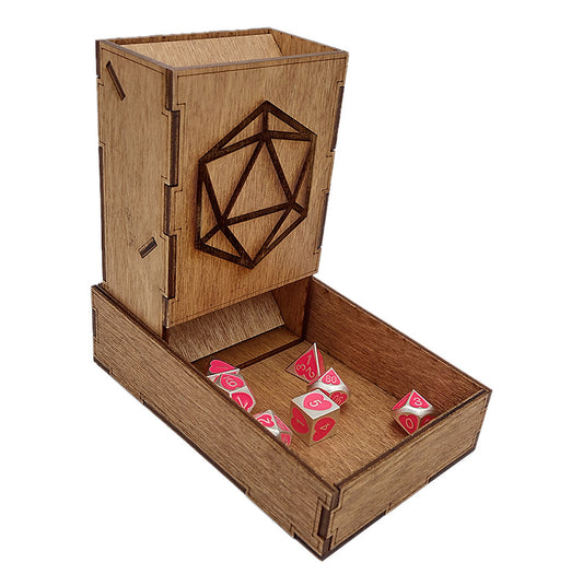 Handmade Wooden Dice Tower D20 Image Etched