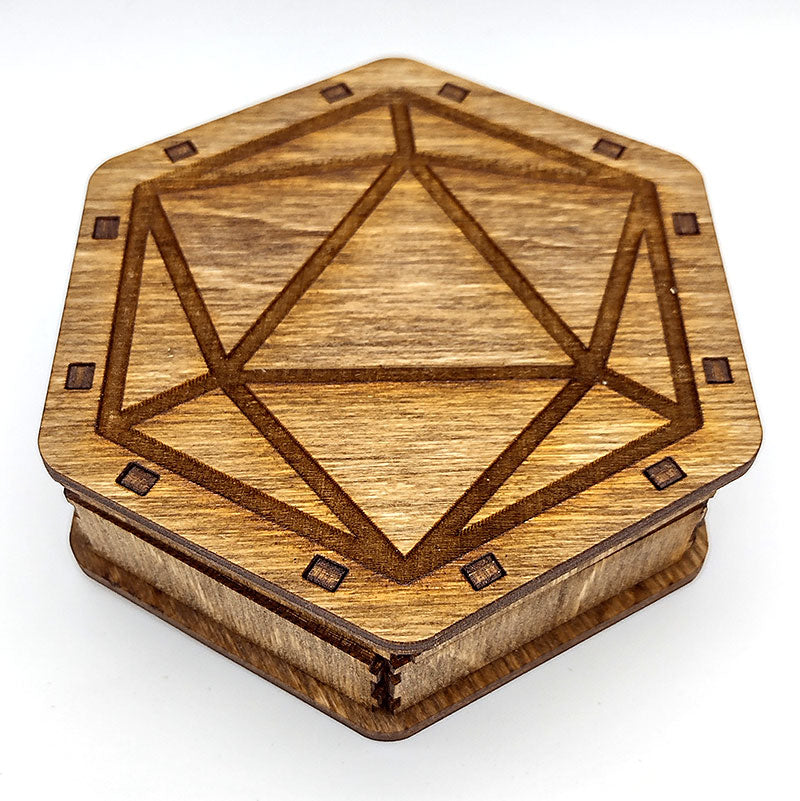 Handmade Wooden Hex Dice Trays D20 Image Etched