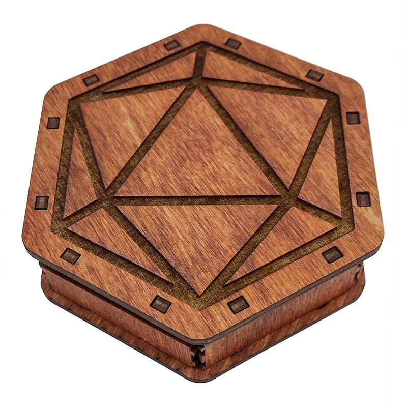 Handmade Wooden Hex Dice Trays D20 Image Etched
