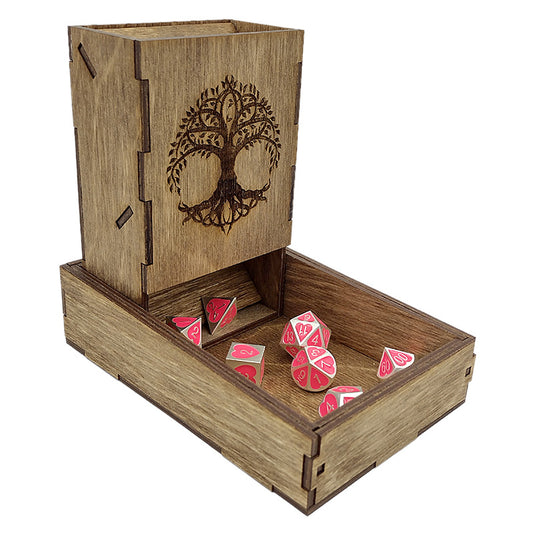 Handmade Wooden Dice Tower Tree of Life Etched