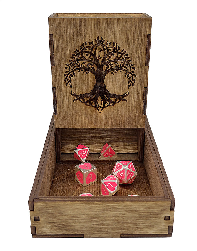 Handmade Wooden Dice Tower Tree of Life Etched